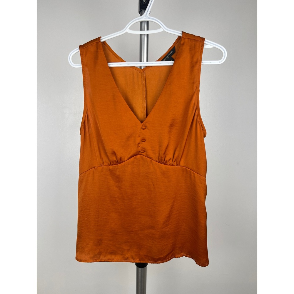 Banana‎ Republic Factory Womens Burnt Orange Satin V-Neck Peplum Blouse Size M